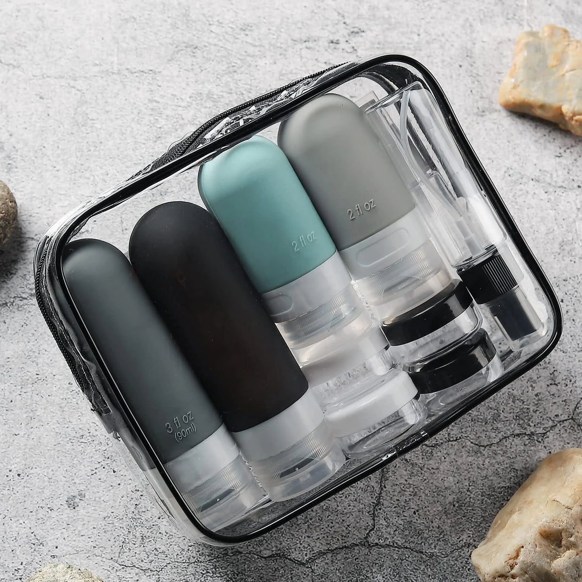 16 Pcs Travel Bottles for Toiletries, Leak Proof Refillable Travel Containers, Travel Essentials Silicone Toiletry Bottles (Grey)
