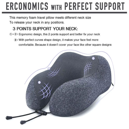 Memory Foam Travel Neck Pillow – U-Shaped Support with 3D Contoured Eye Mask, Earplugs & Travel Bag