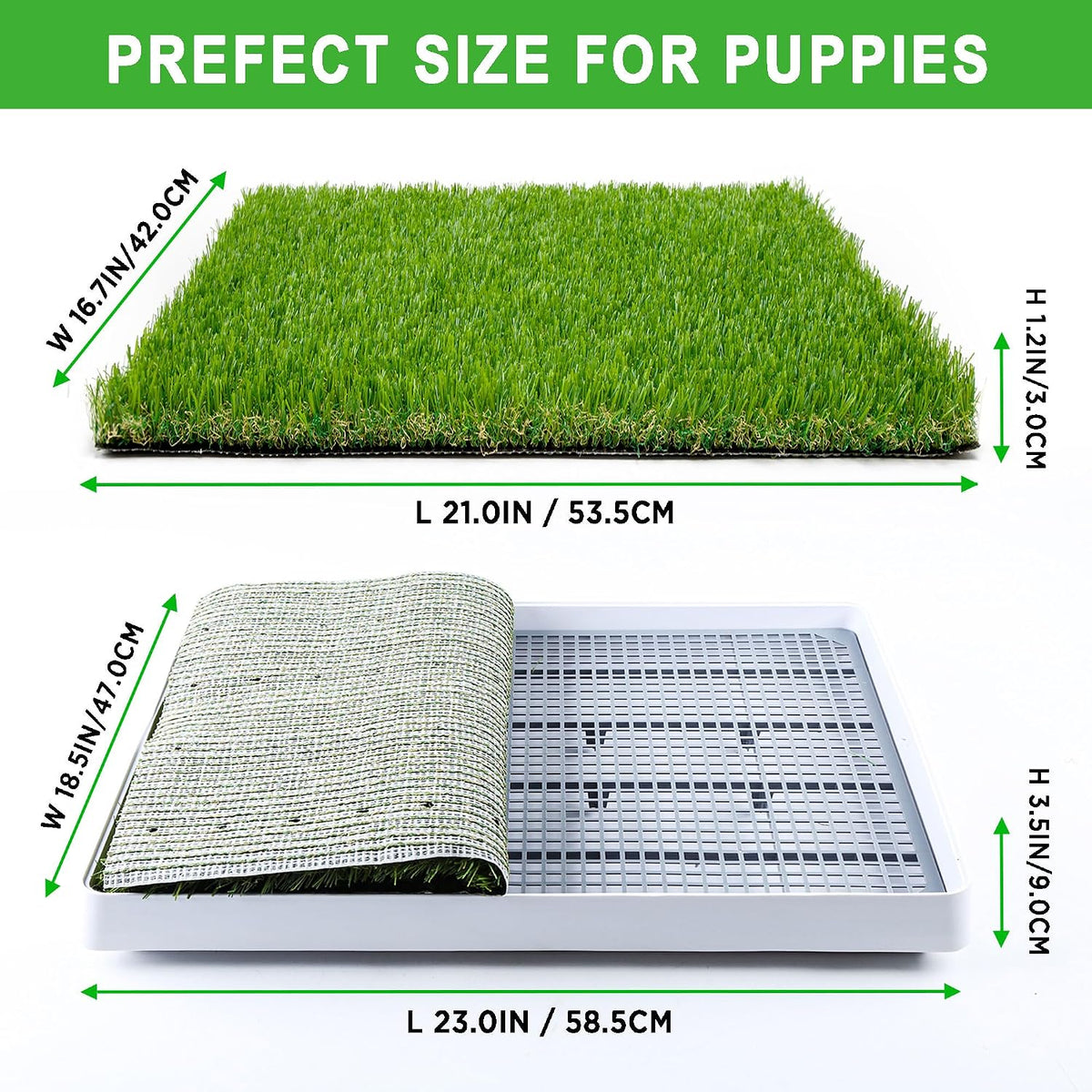 Realistic artificial grass dog potty pad with removable drainage tray
