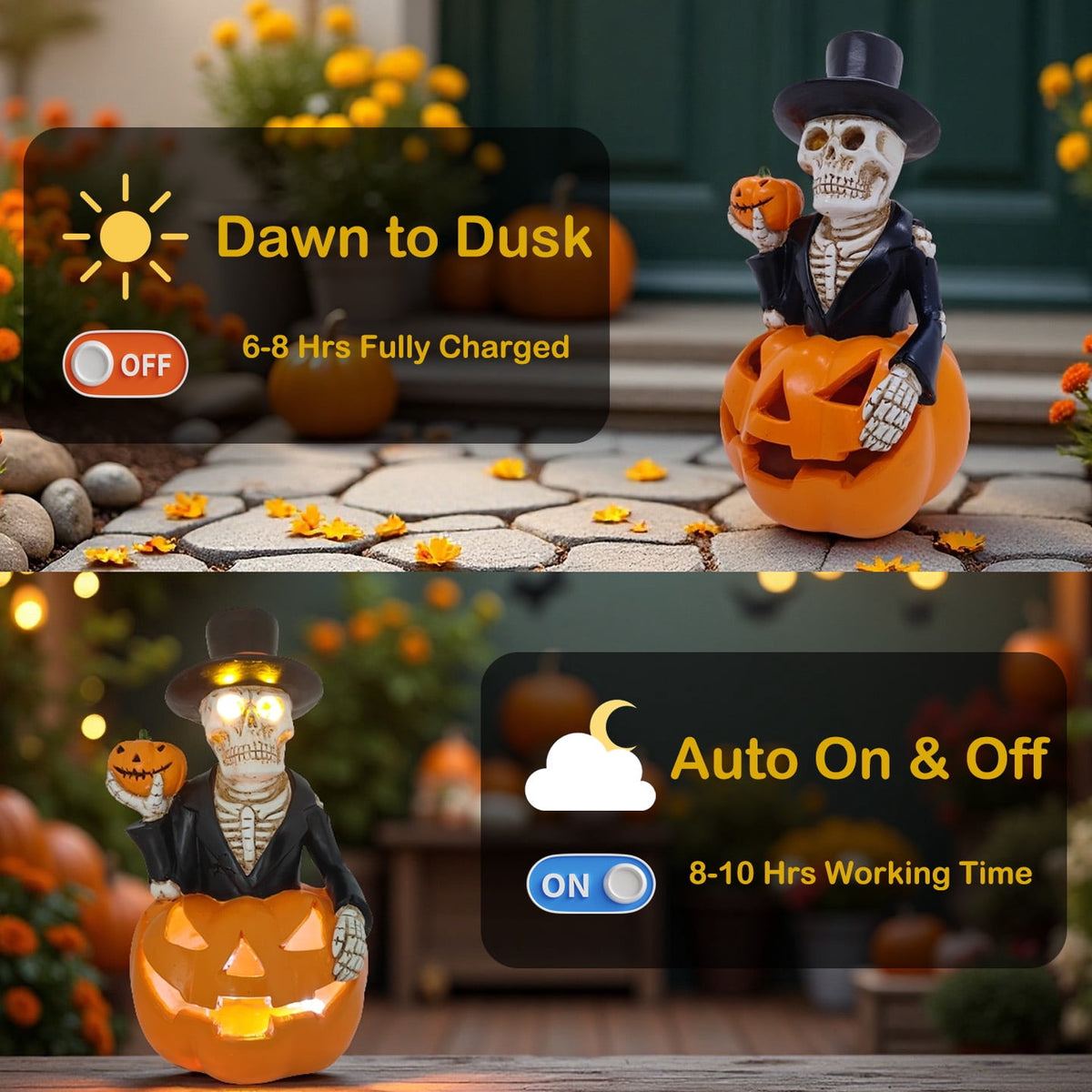 Halloween solar skeleton light displayed as outdoor decoration
