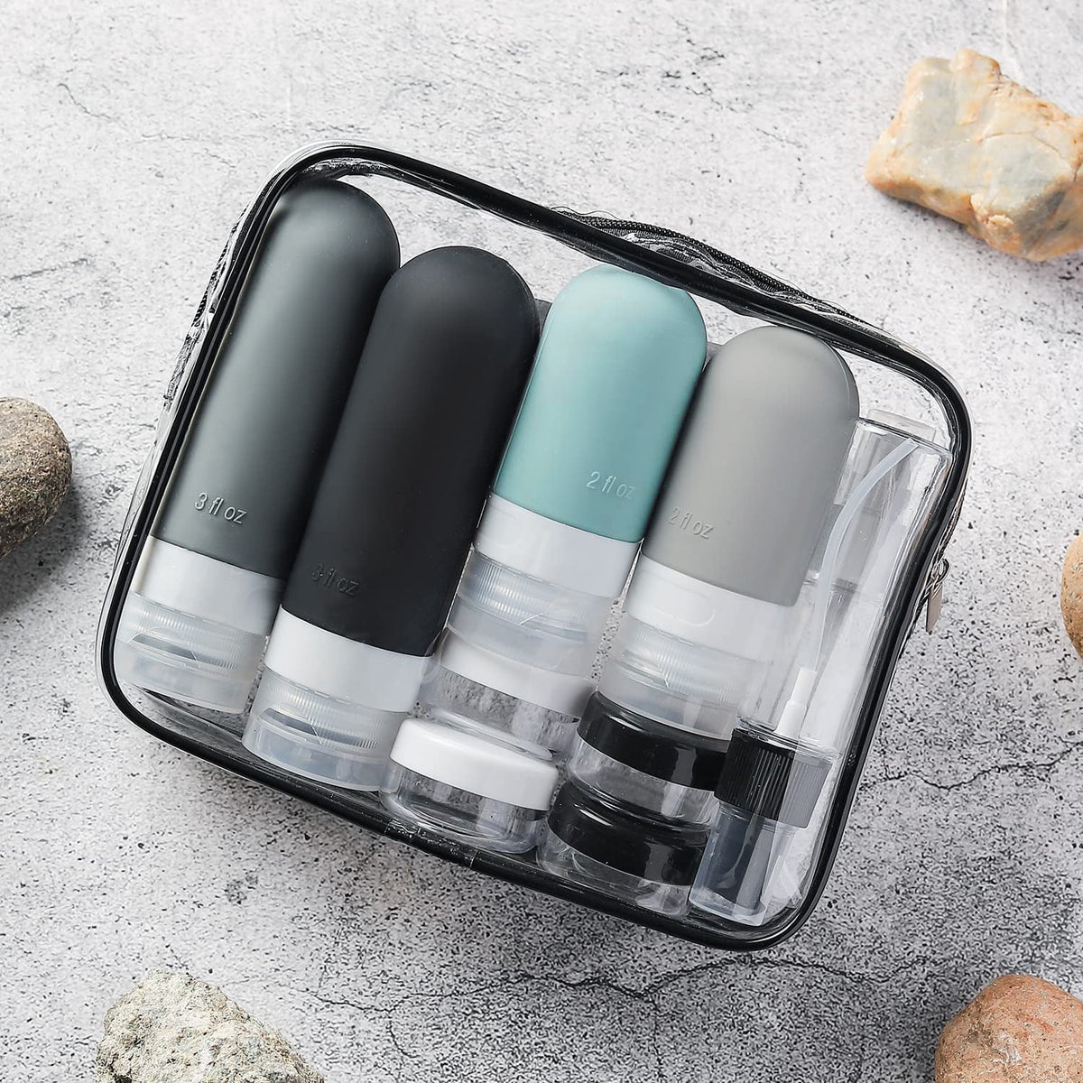 16 Pcs Travel Bottles for Toiletries, Leak Proof Refillable Travel Containers, Travel Essentials Silicone Toiletry Bottles (Grey)