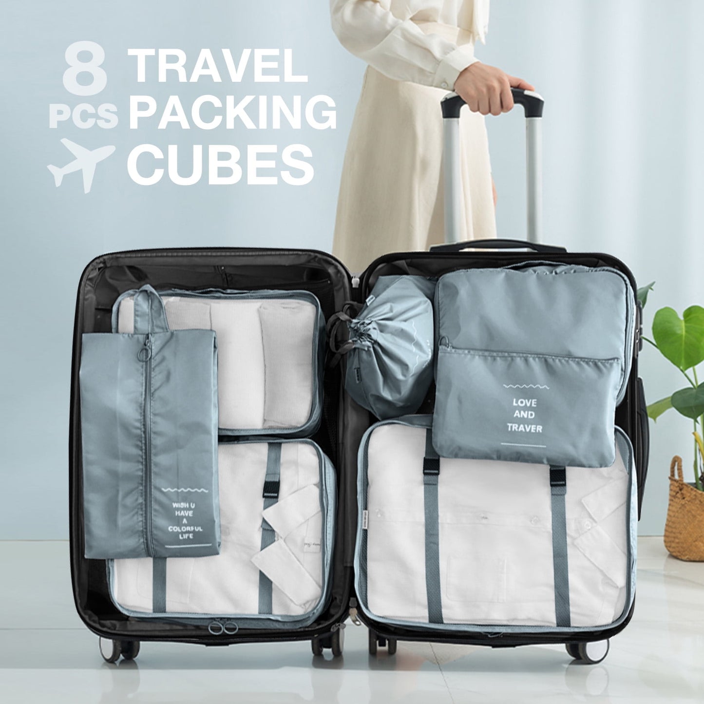 8Pcs Packing Cubes for Luggage , Suitcase Organizer Bags Set Packing Cubes for Travel Luggage