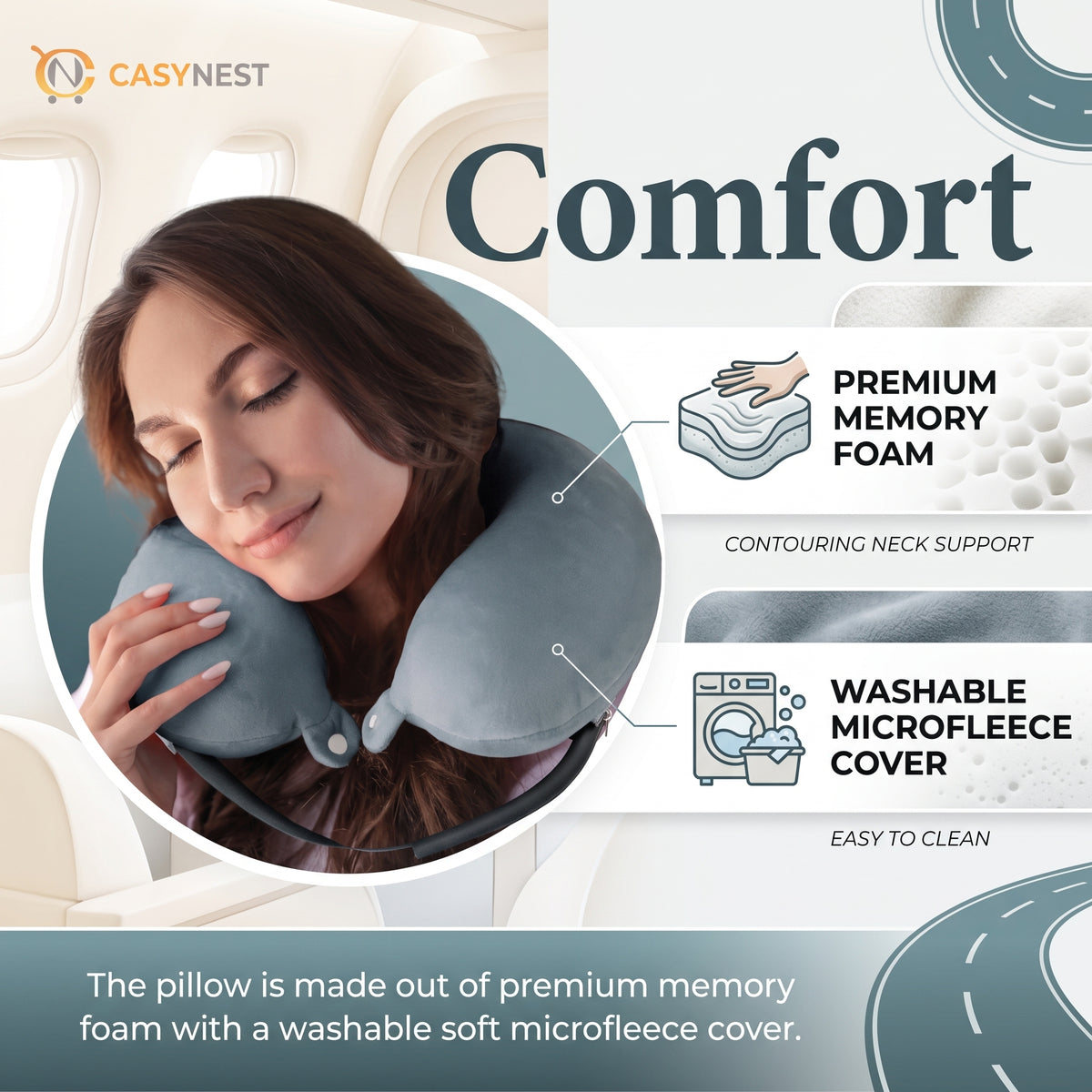 Memory Foam Travel Neck Pillow with MagSafe Phone Holder
