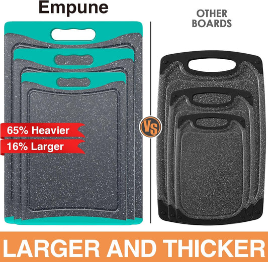 3-Pack Extra Large Plastic Cutting Boards with Juice Grooves & Easy-Grip Handles, Dishwasher Safe, Turquoise