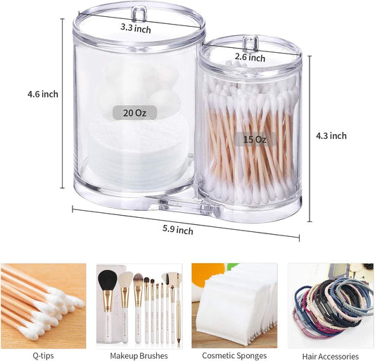 2-Pack Clear Plastic Qtip & Cotton Ball Holder Jars with Lids, Bathroom Storage Canisters (20oz & 10oz)