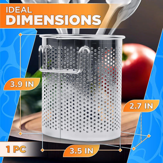 Perforated Stainless Steel Chopstick Holder – Drying Basket for Chopsticks & Utensils Compact Oval Design with Hook for Kitchen Organization Easy Storage and Utensil Drying Sturdy & Dishwasher Safe