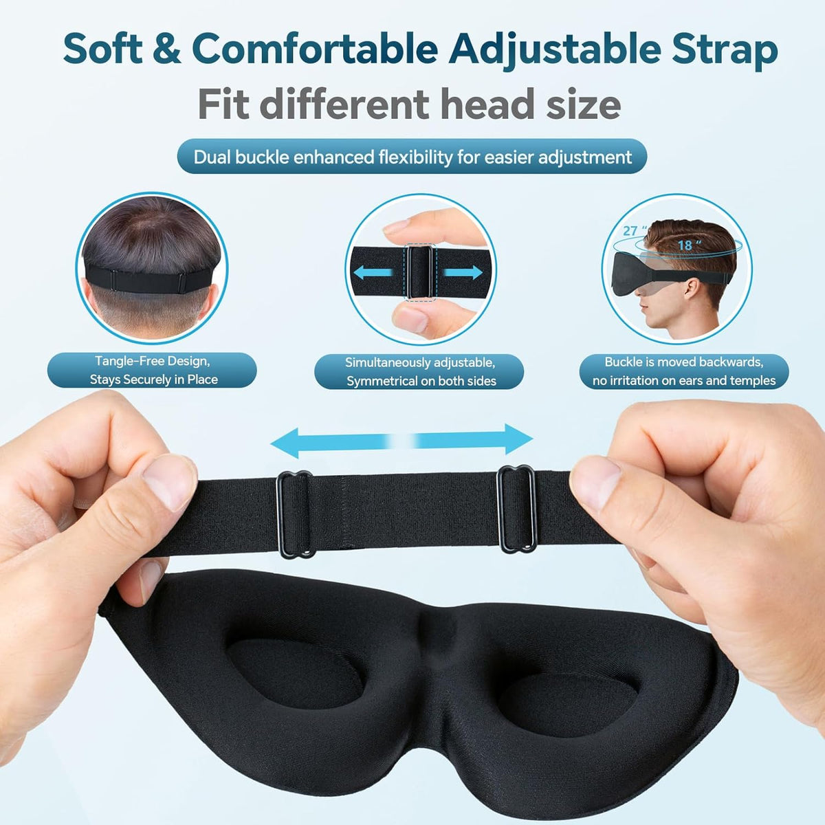 3D Contoured Sleep Mask for Side Sleepers – Light-Blocking Eye Mask with Adjustable Strap for Travel, Nap & Night Sleep (Black)