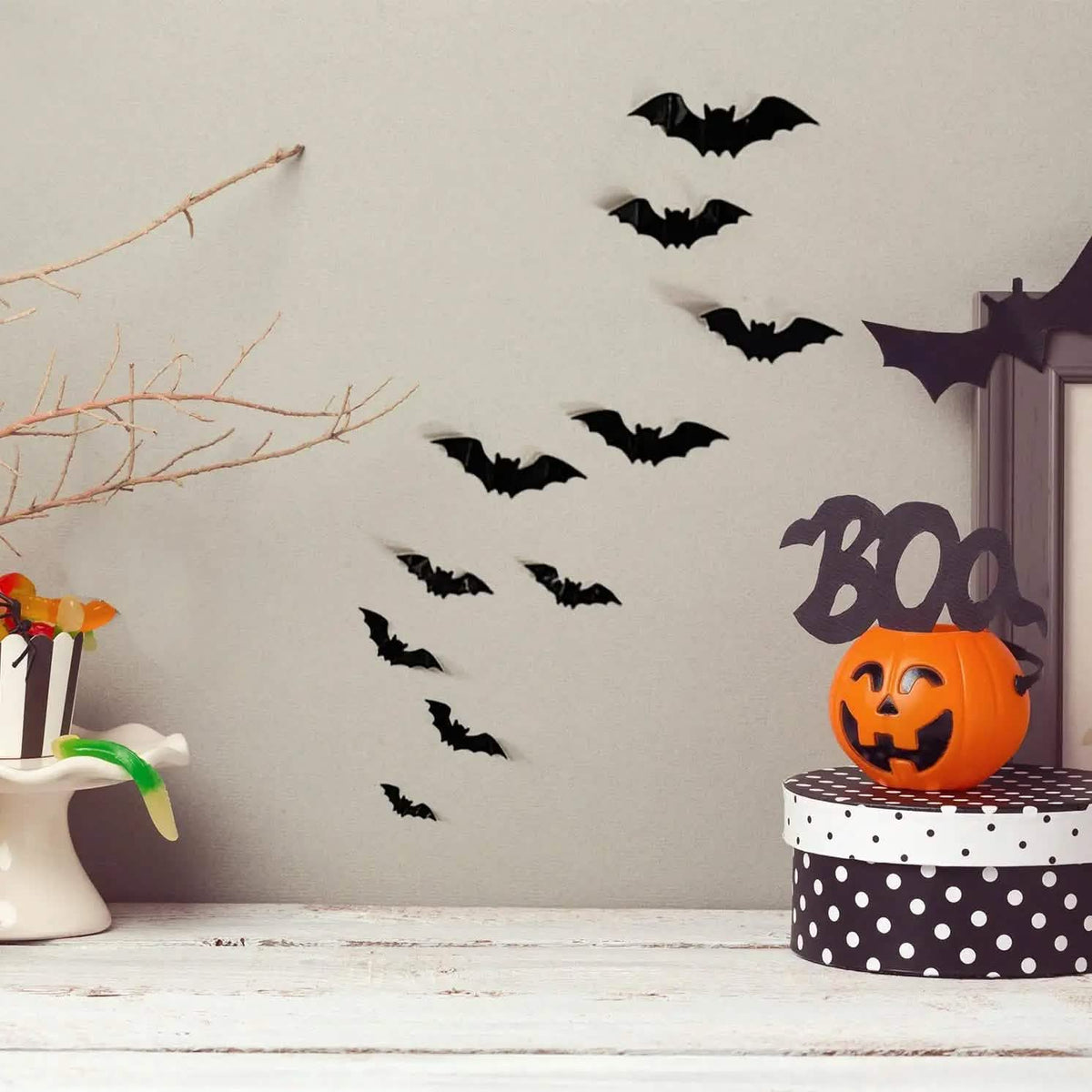 36-Piece Halloween Decoration Set with Bat Wall Decor