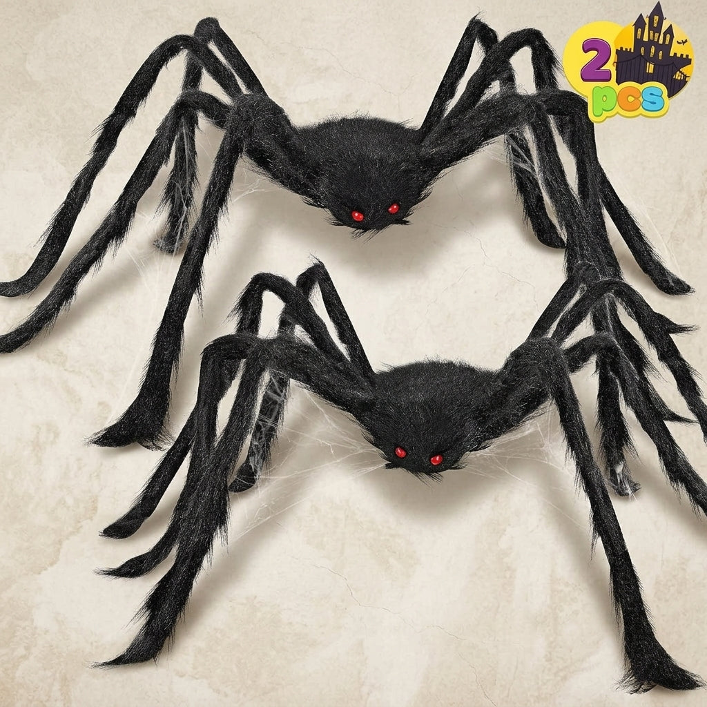Giant Halloween spider hanging from a fence