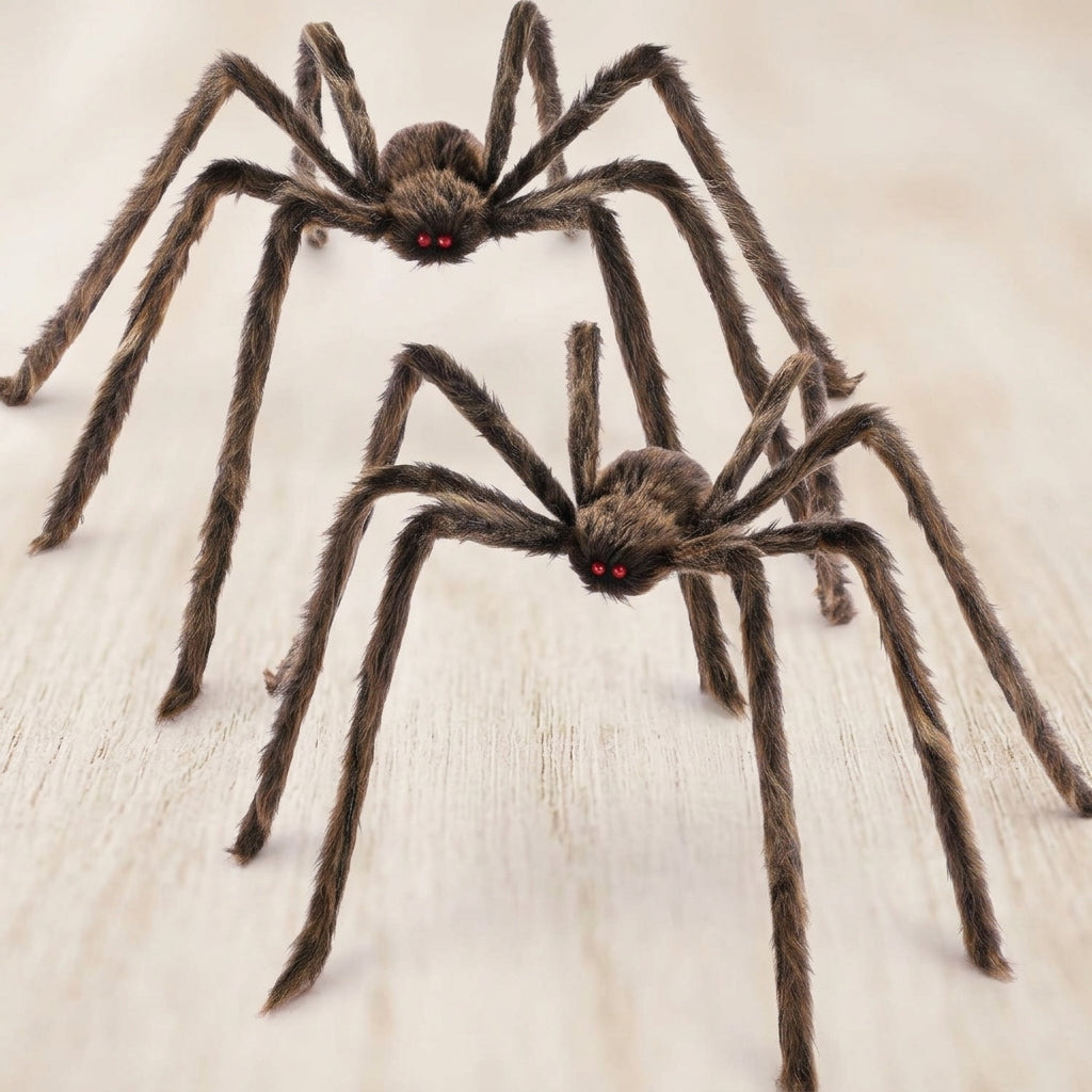 Large black hairy spiders for spooky Halloween decorations