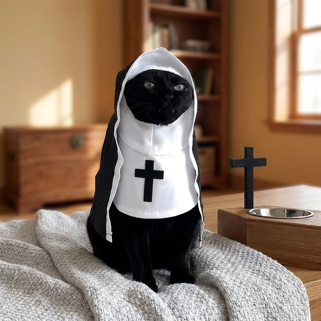 Funny cat nun outfit for Halloween dress-up