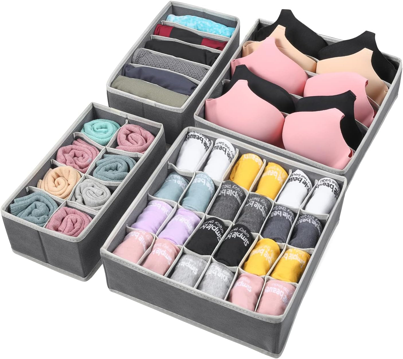 4 Pcs Underwear Drawer Organizers Divider, Closet Socks Organizer and Storage Boxes for Lingerie, Bra, Undies