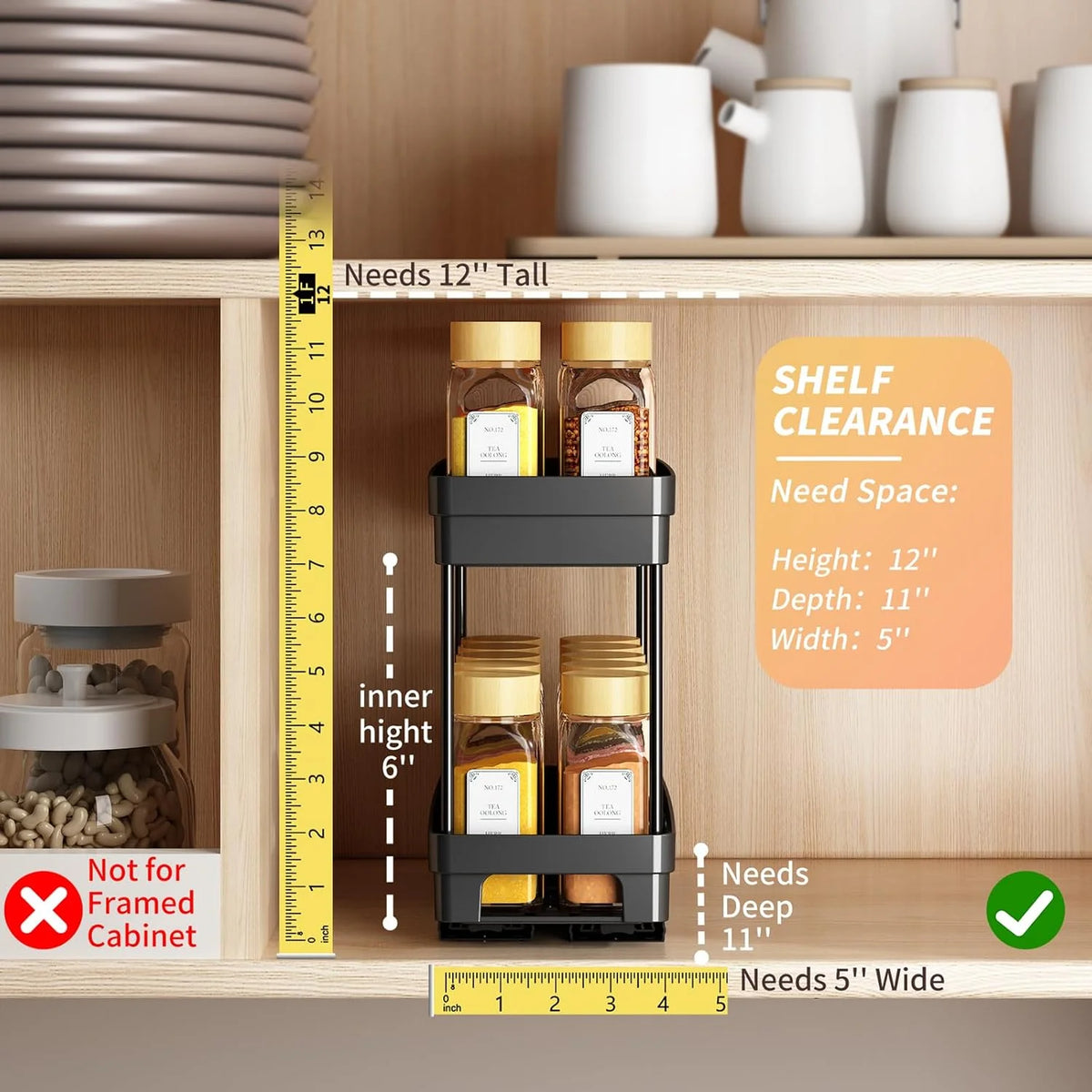 3-Pack 2-Tier Pull-Out Spice Rack Organizer for Cabinets, Slide-Out Spice Storage, Each Tier Holds 10 Jars, Easy to Install (4.33" W x 10.4" D x 8.5" H)