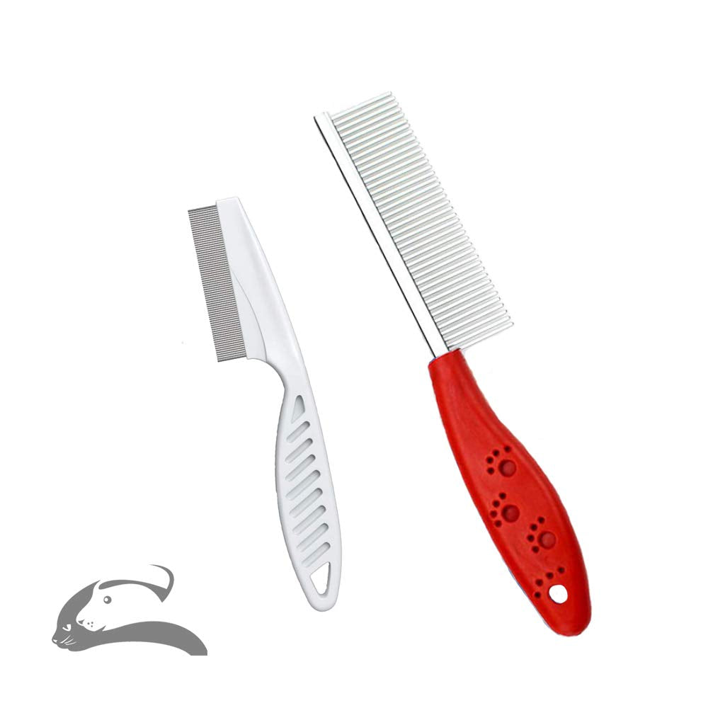 2-Pack Pet Grooming Combs for Dogs & Cats – Stainless Steel Teeth for Removing Matted Fur, Knots & Tangles (Red)