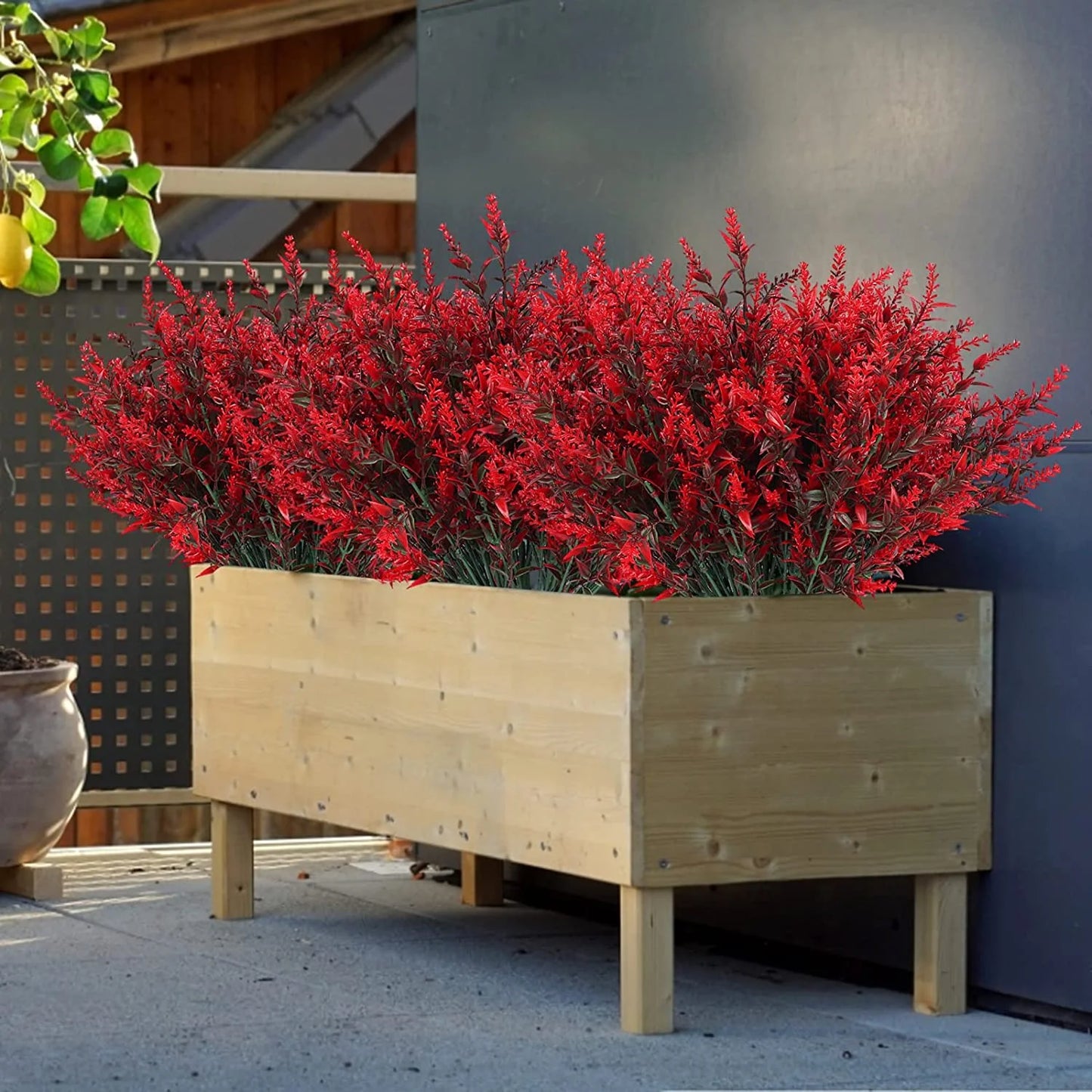 12 Bundles Red Artificial Lavender Flowers, UV-Resistant Fake Flowers for Outdoor & Indoor Spring Home Decor