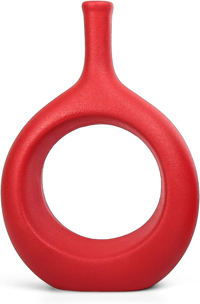 10" White Ceramic Vase for Modern Living Room, Bedroom, Kitchen Decor - Decorative Flower Vase