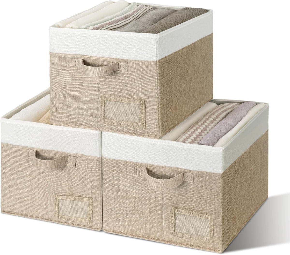 3-Pack Large Fabric Storage Bins with Handles, Collapsible Storage Boxes for Shelves & Closet Organization, Gray
