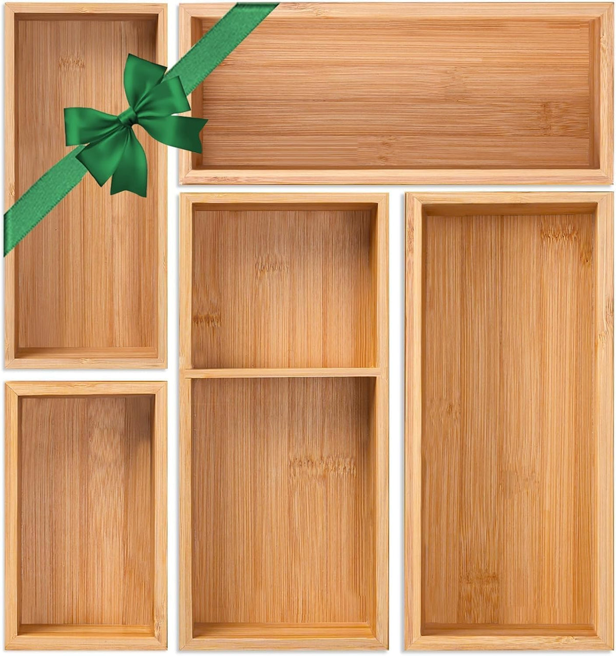 5-Pack Bamboo Drawer Organizers, Multi-Purpose Wooden Dividers for Kitchen, Office, Jewelry & Cosmetics, Desk & Drawer Storage, Gift Idea