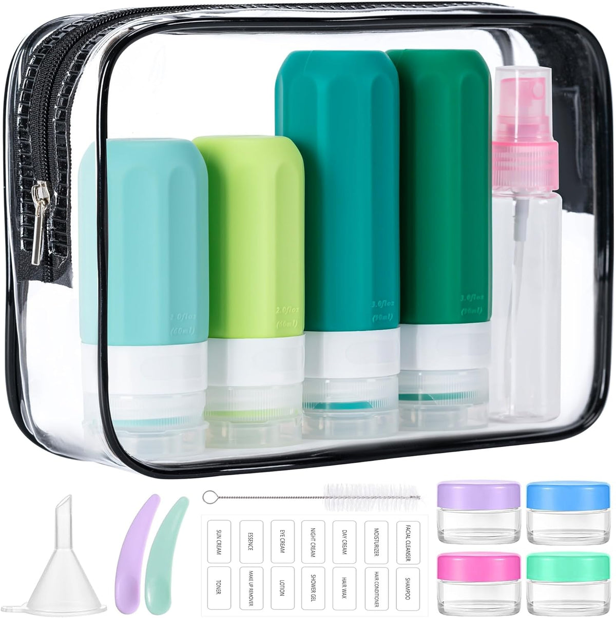 16-Pack Travel Toiletry Bottles – TSA Approved Leakproof 3oz Squeezable Silicone Containers for Shampoo, Conditioner & Liquids