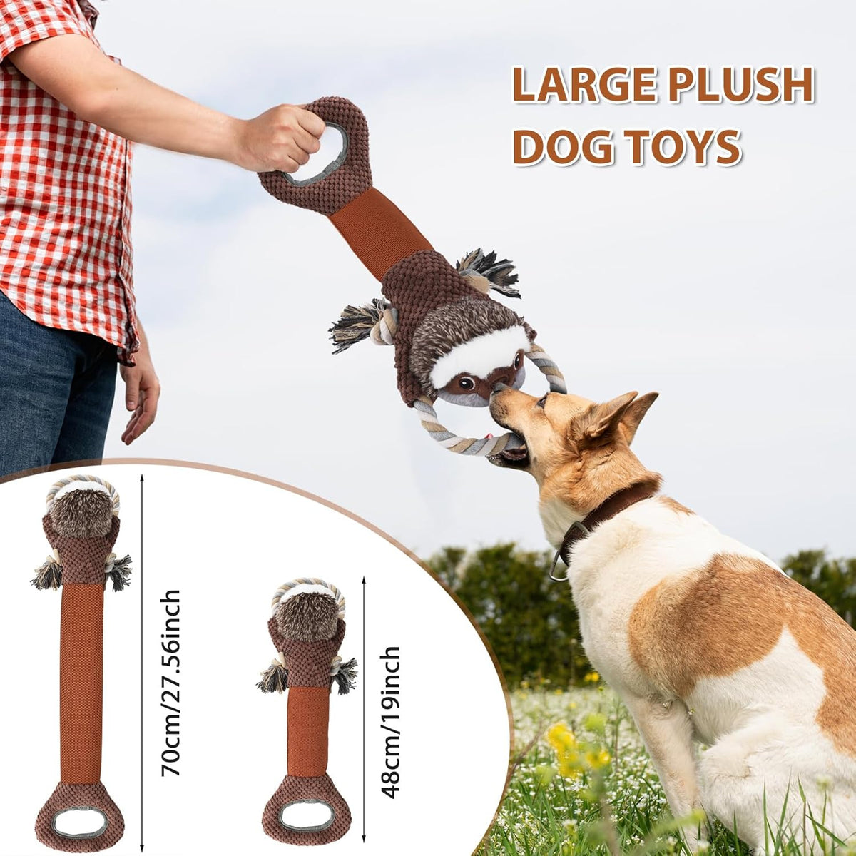 Large Plush Squeaky Dog Toys with Crinkle Paper, Tug of War Pull Toys for Puppies, Interactive Dog Chew Toys for Small, Medium and Large Dogs