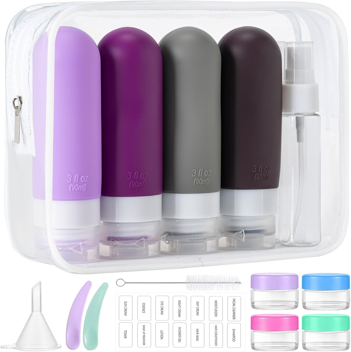 16-Pack Travel Toiletry Bottles – TSA Approved Leakproof 3oz Squeezable Silicone Containers for Shampoo, Conditioner & Liquids