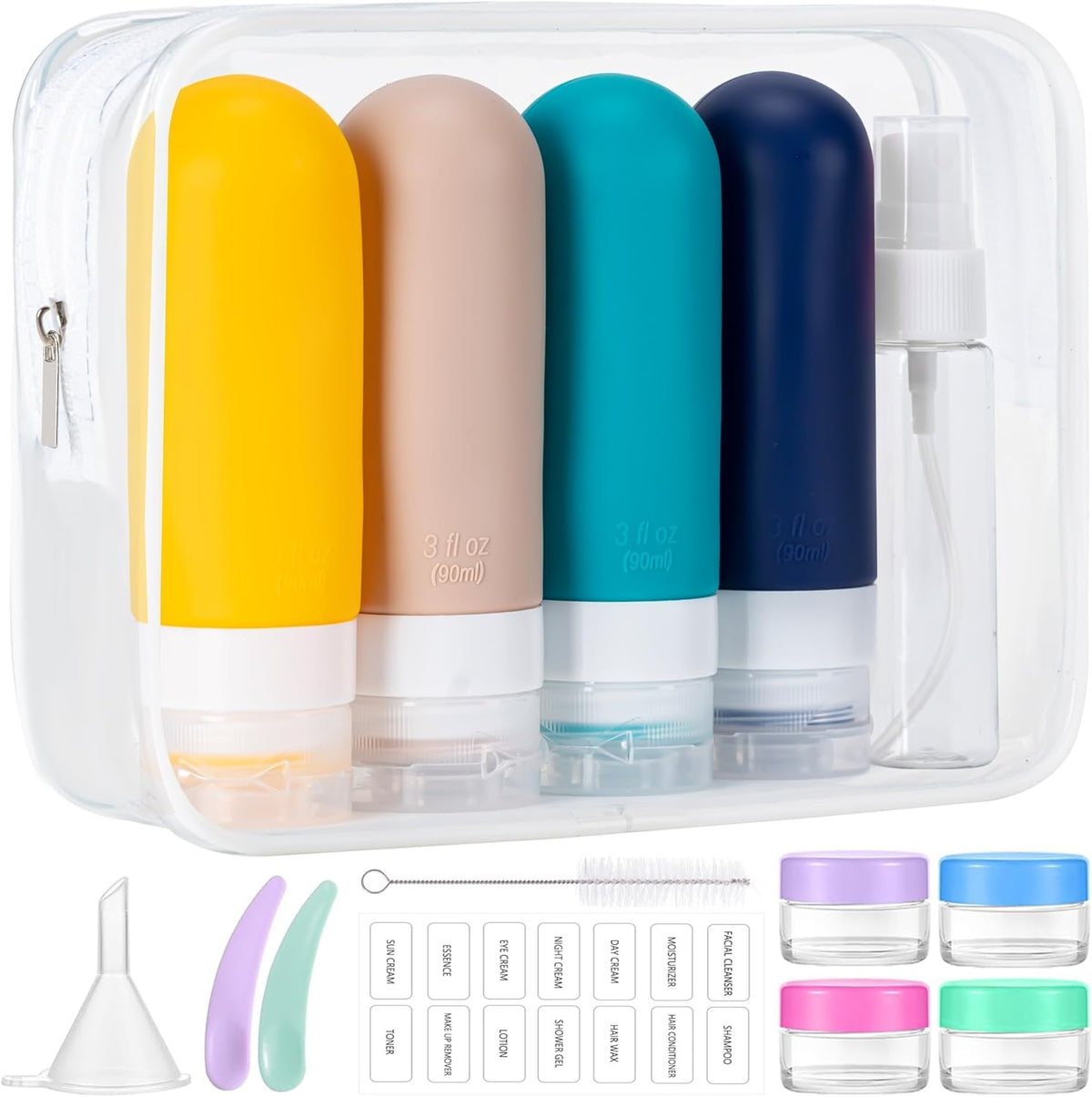 16-Pack Travel Toiletry Bottles – TSA Approved Leakproof 3oz Squeezable Silicone Containers for Shampoo, Conditioner & Liquids
