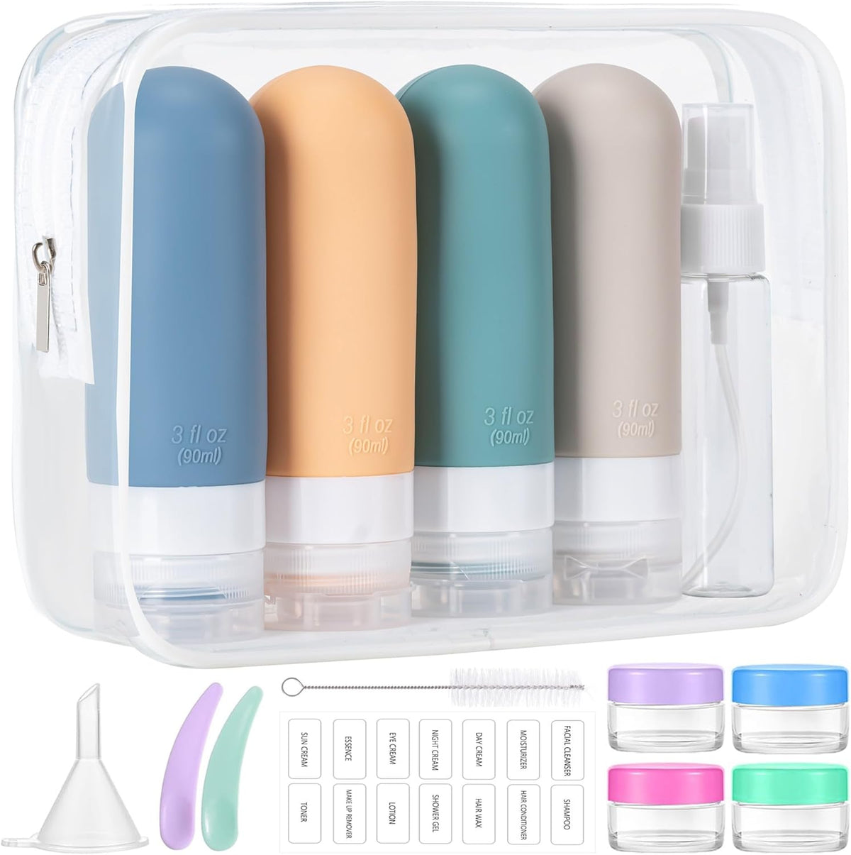 16-Pack Travel Toiletry Bottles – TSA Approved Leakproof 3oz Squeezable Silicone Containers for Shampoo, Conditioner & Liquids