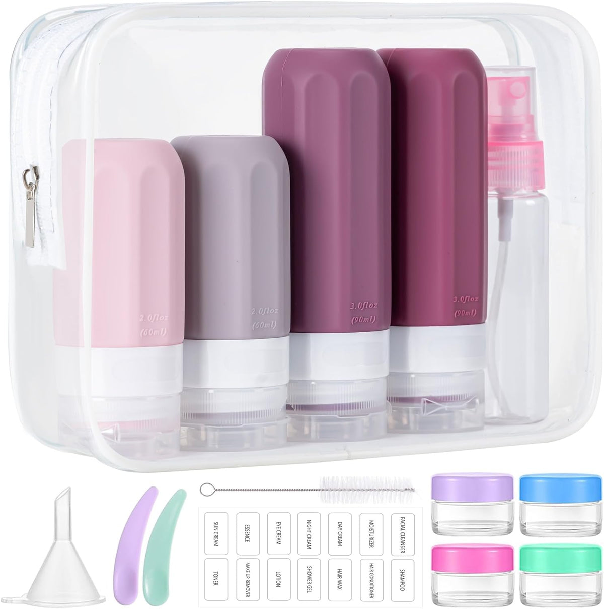 16-Pack Travel Toiletry Bottles – TSA Approved Leakproof 3oz Squeezable Silicone Containers for Shampoo, Conditioner & Liquids
