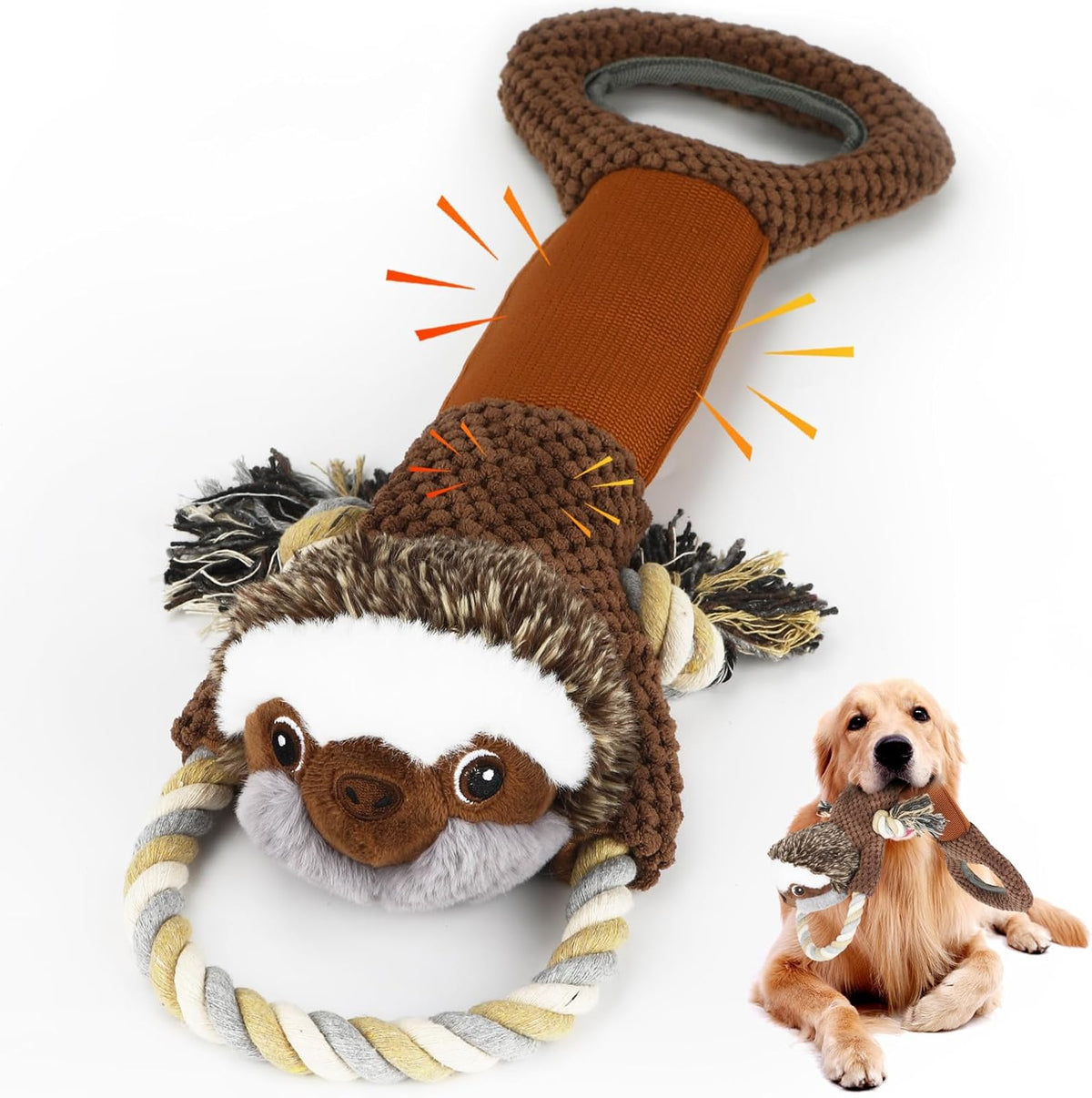 Large Plush Squeaky Dog Toys with Crinkle Paper, Tug of War Pull Toys for Puppies, Interactive Dog Chew Toys for Small, Medium and Large Dogs