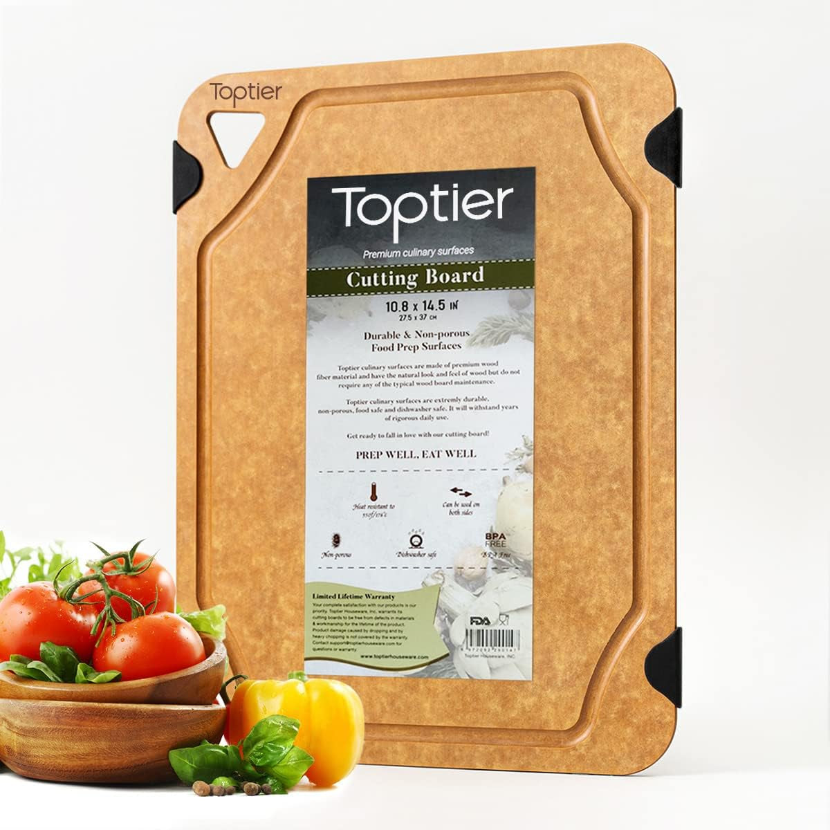 Eco-Friendly Wood Fiber Cutting Board, Non-Slip & Reversible, Small 11.5" x 9.25", Natural Slate