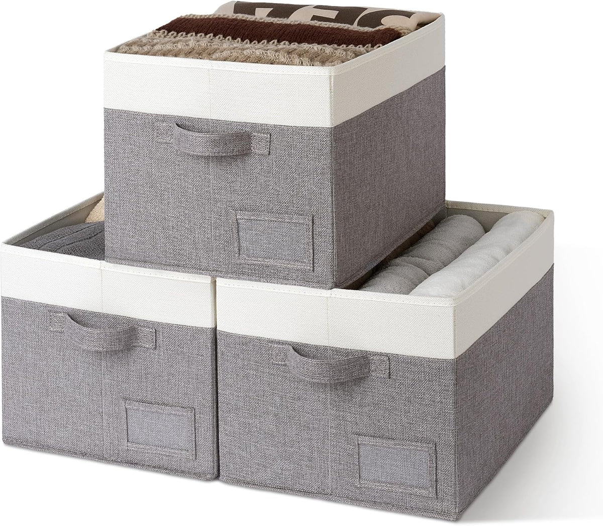 3-Pack Large Fabric Storage Bins with Handles, Collapsible Storage Boxes for Shelves & Closet Organization, Gray