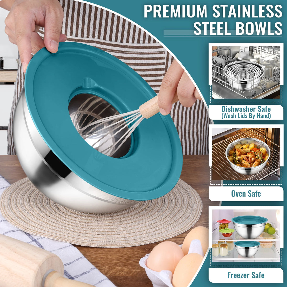 35-Piece Stainless Steel Nesting Mixing Bowl Set with Lids, 7 Sizes with 3 Graters & Kitchen Utensils for Mixing, Serving & Grating, Multi-Color