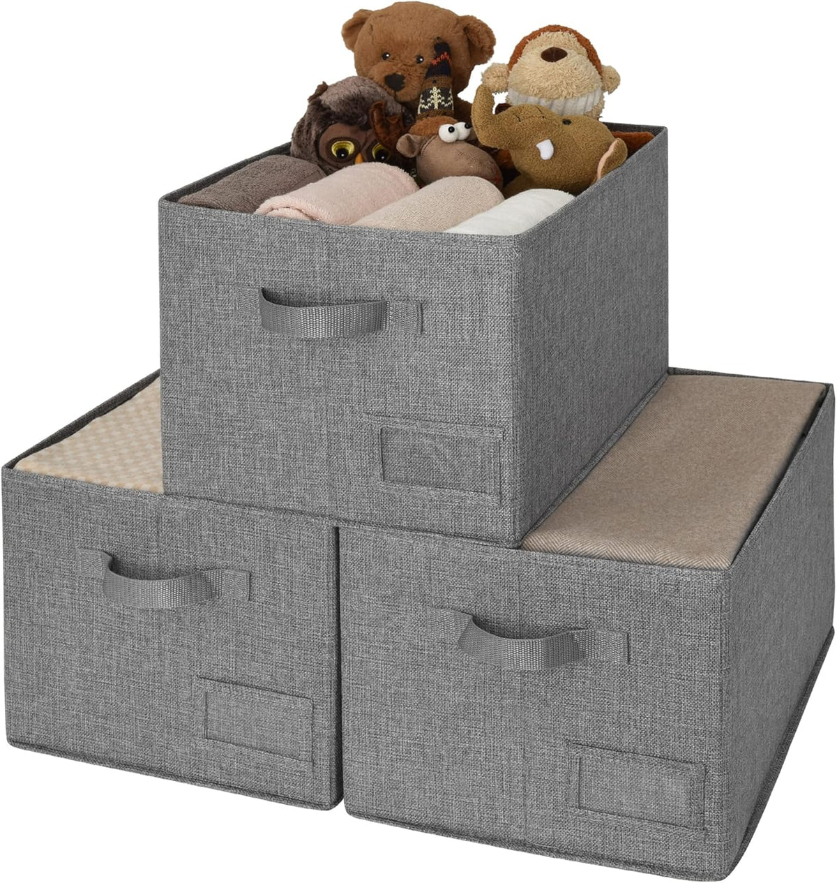 3-Pack Large Fabric Storage Bins with Handles, Collapsible Storage Boxes for Shelves & Closet Organization, Gray