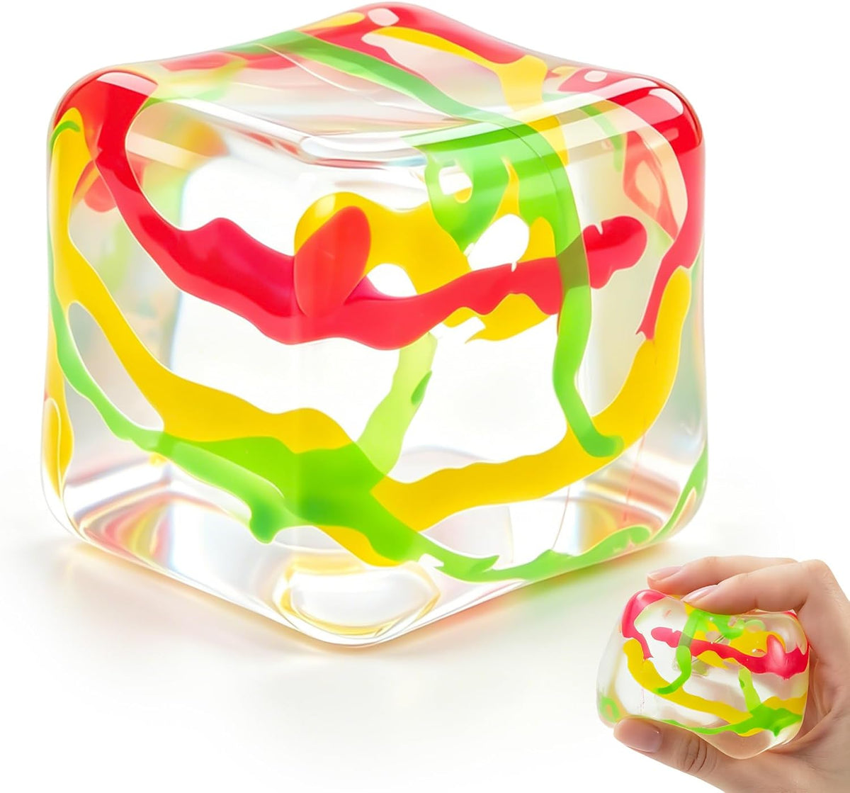 Purple squishy cube stress relief toy for desk use, focus, and relaxation