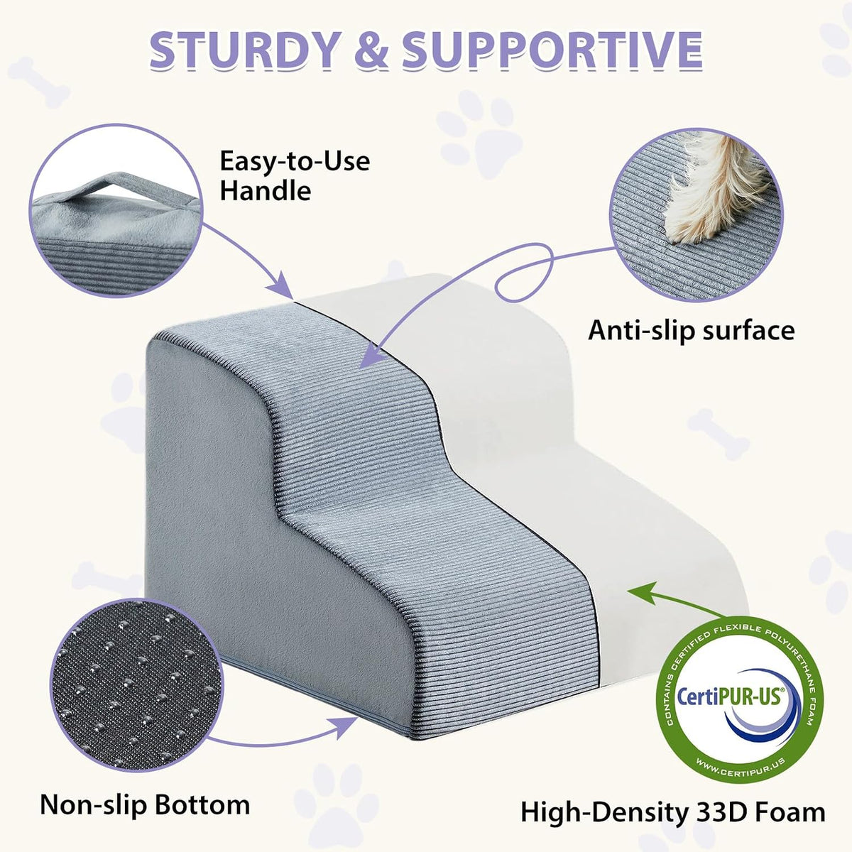 Dog Stairs for High Beds 2 & 5 Step Foam Ramp Small & Medium Dogs