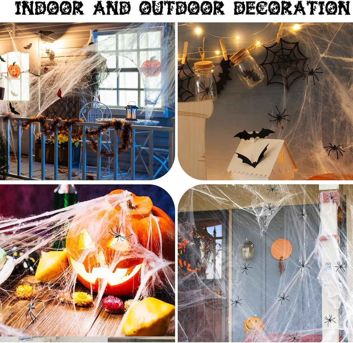 Stretchable spider web Halloween decoration for outdoor use