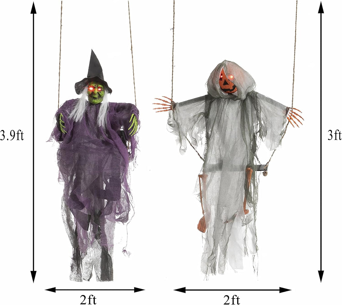 Lighted Halloween hanging ghost decorations with glowing LED eyes
