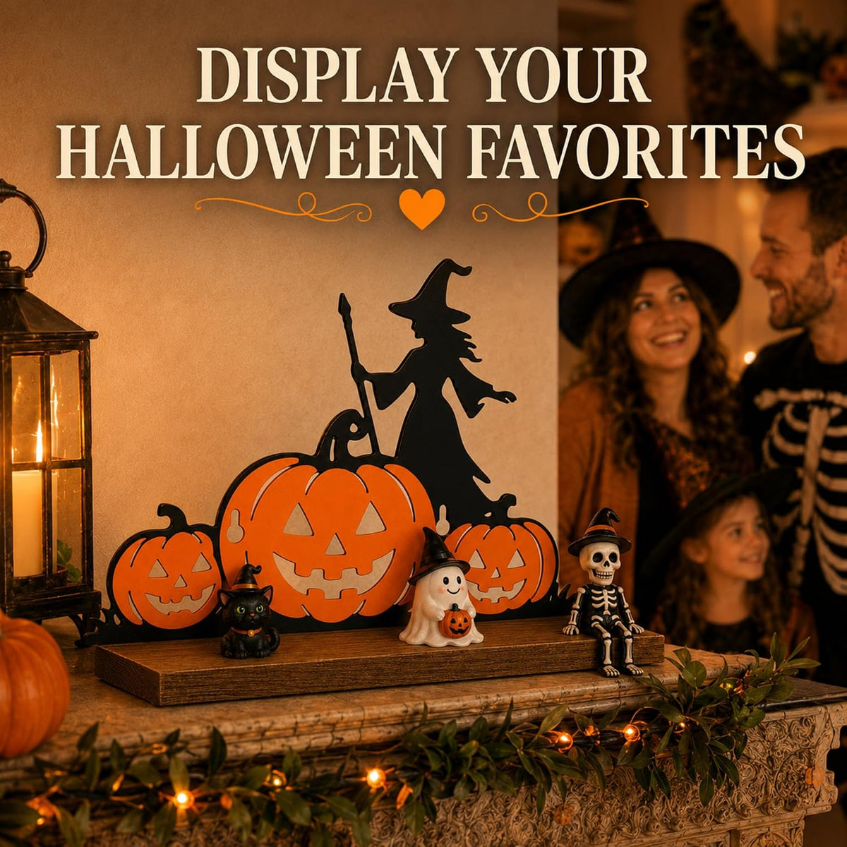 Pracaniz Halloween Display Shelf, 11-Inch Witch Pumpkin Bat Mantel Decor