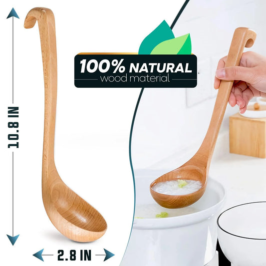 Bamboo Soup Ladle – Wooden Serving Spoon with Long Handle – Olive Wood Cooking Utensil – Durable & Natural Kitchen Tool