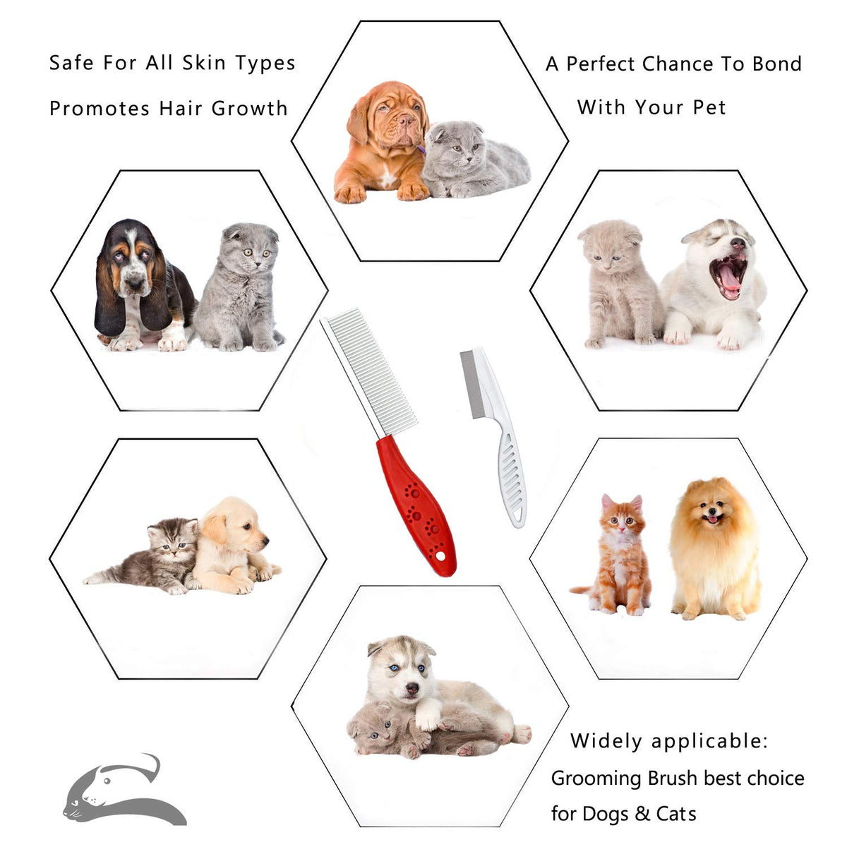 2-Pack Pet Grooming Combs for Dogs & Cats – Stainless Steel Teeth for Removing Matted Fur, Knots & Tangles (Red)