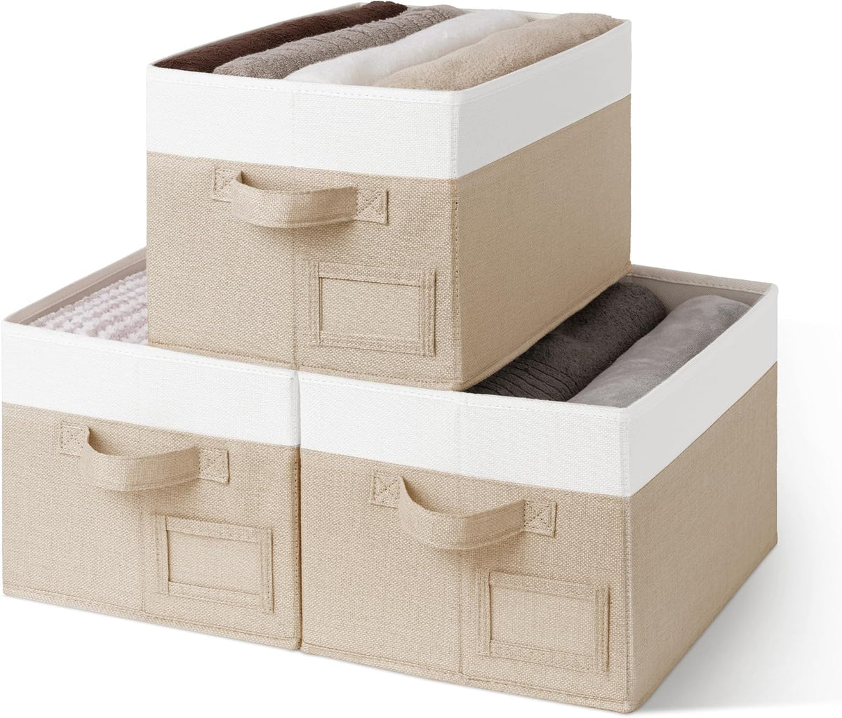 3-Pack Large Fabric Storage Bins with Handles, Collapsible Storage Boxes for Shelves & Closet Organization, Gray
