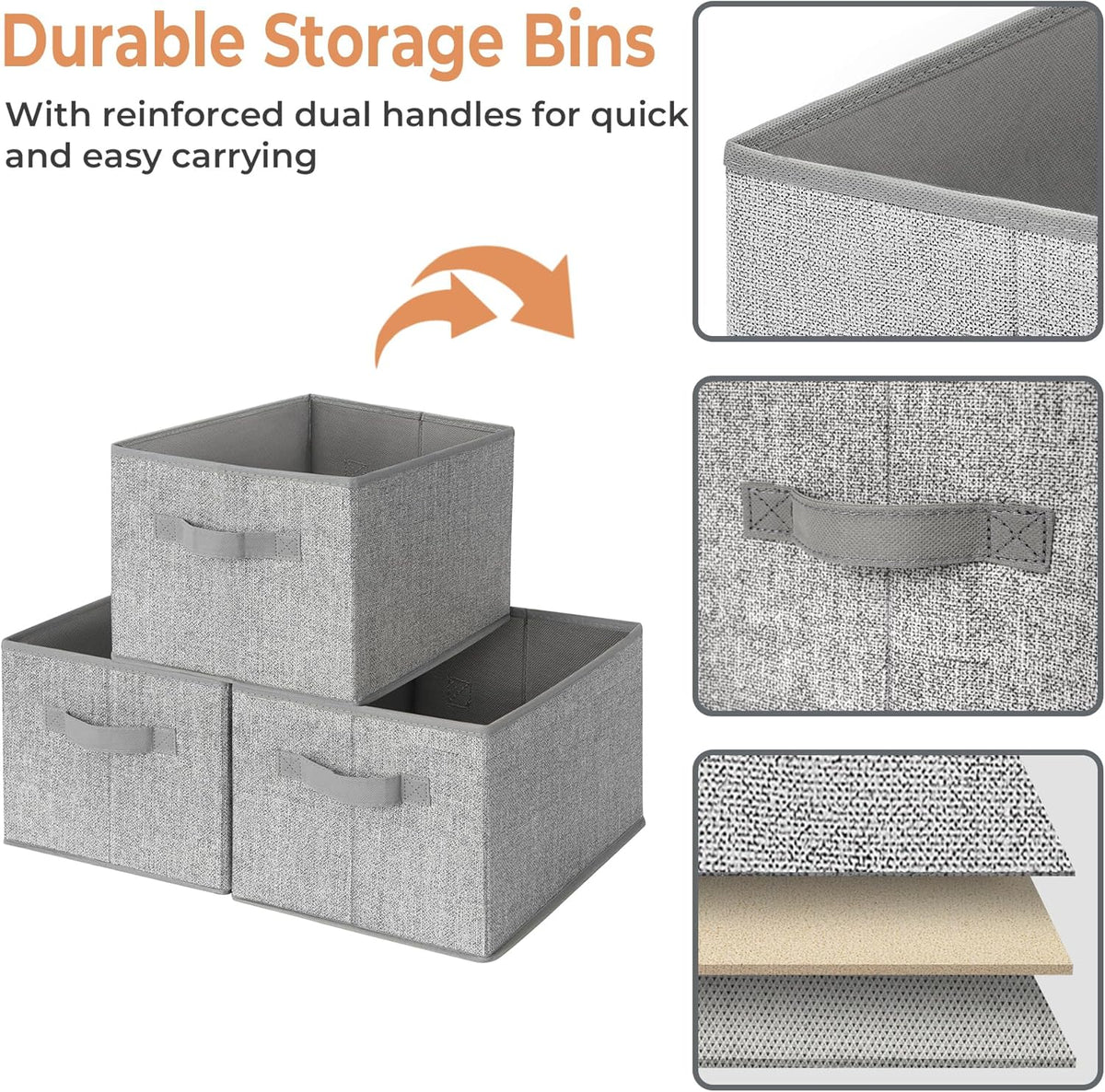 3-Pack Large Fabric Storage Bins with Handles, Collapsible Storage Boxes for Shelves & Closet Organization, Gray