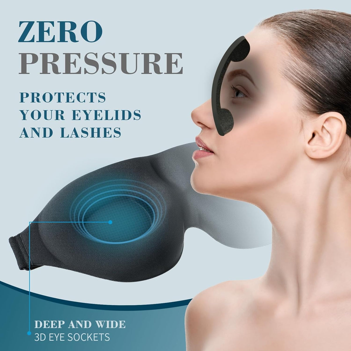 3D Contoured Sleep Mask for Side Sleepers – Light-Blocking Eye Mask with Adjustable Strap for Travel, Nap & Night Sleep (Black)