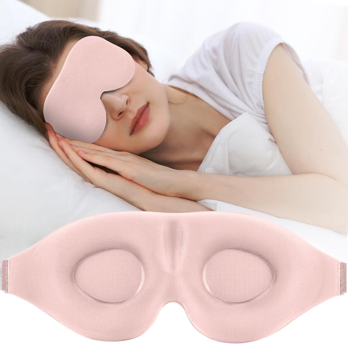 3D Contoured Sleep Mask for Side Sleepers – Light-Blocking Eye Mask with Adjustable Strap for Travel, Nap & Night Sleep (Black)