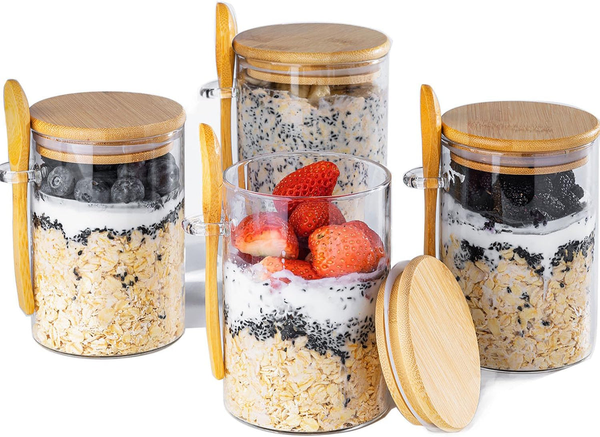 4-Pack 16oz Glass Overnight Oats & Meal Prep Containers with Lids, Oatmeal & Pudding Jars