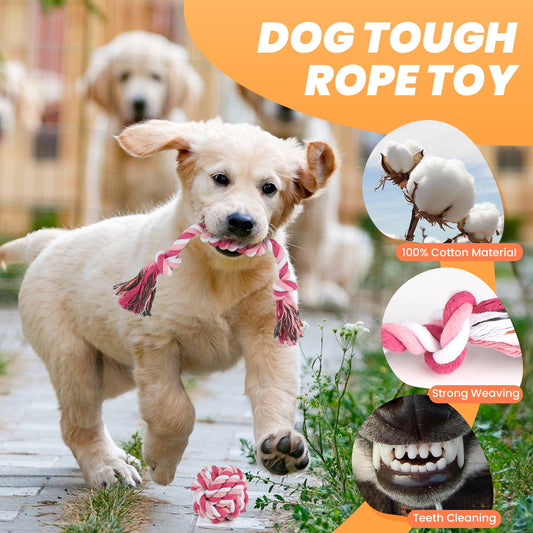 10-Pack Small Dog Puppy Chew Toys – Teething & Training Set with Plush Squeaky Toys, Treat Ball & Rope Toys (Pink Pig)