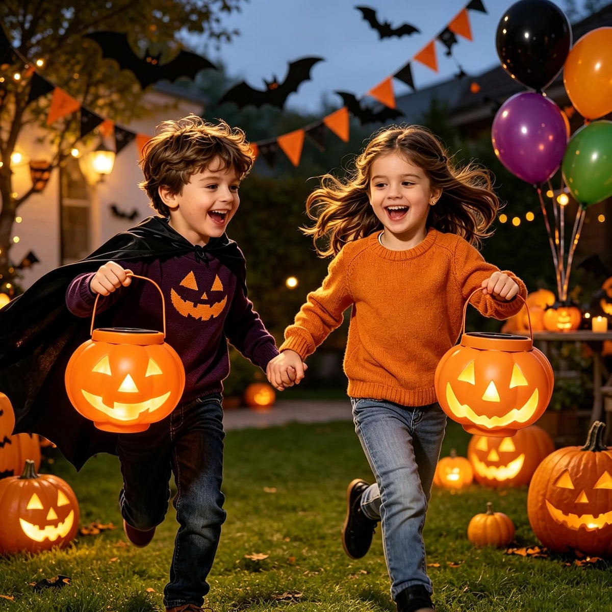 Halloween Jack O Lantern solar lanterns displayed outdoors for fall yard decoration