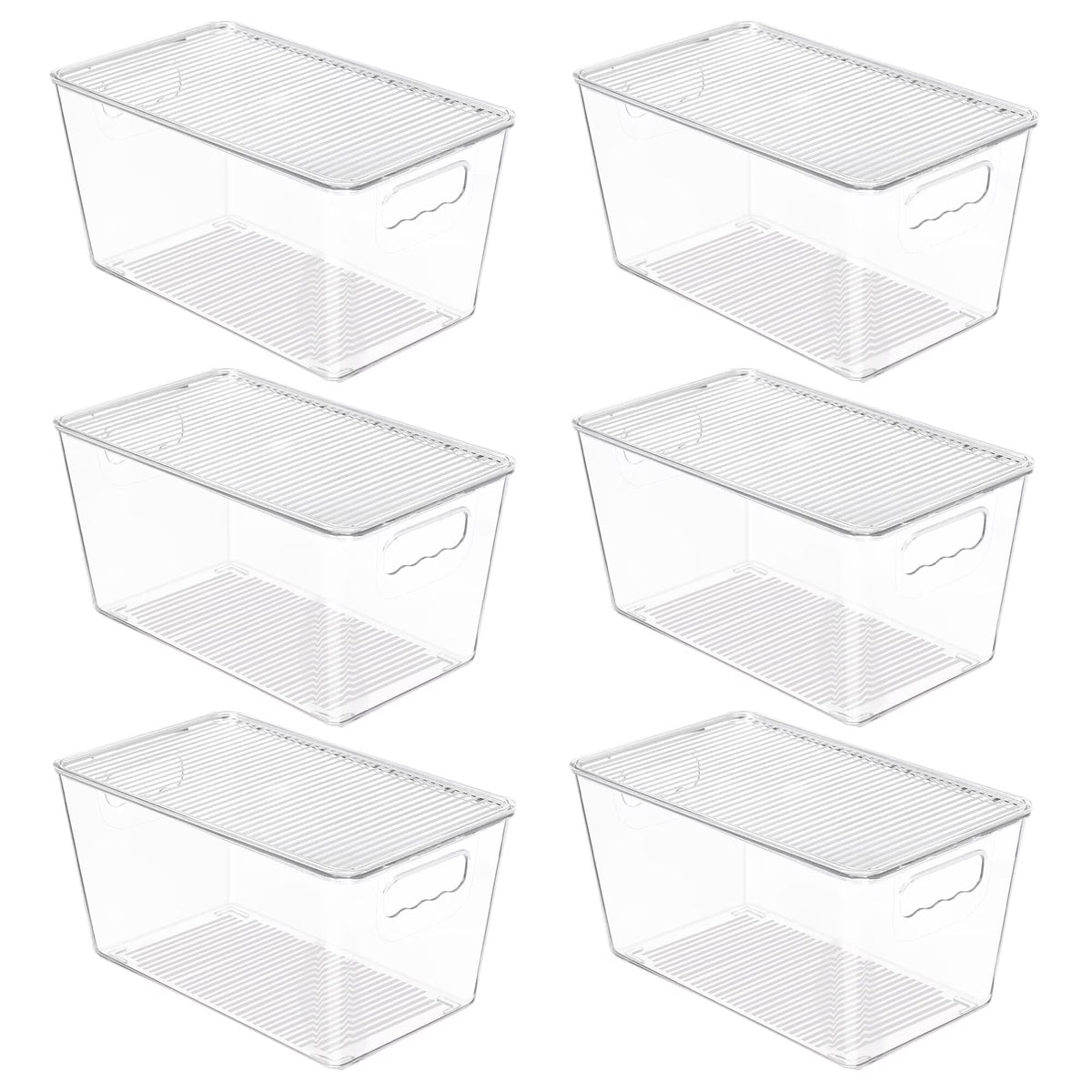 6 Pack Clear Plastic Storage Bins with Lids, Pantry Organizer, for Cabinet, Kitchen, Medium