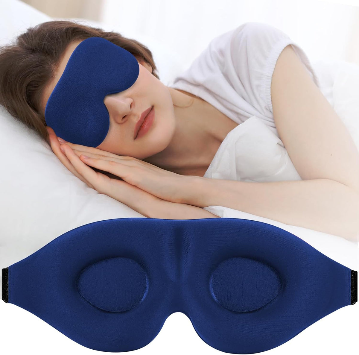 3D Contoured Sleep Mask for Side Sleepers – Light-Blocking Eye Mask with Adjustable Strap for Travel, Nap & Night Sleep (Black)