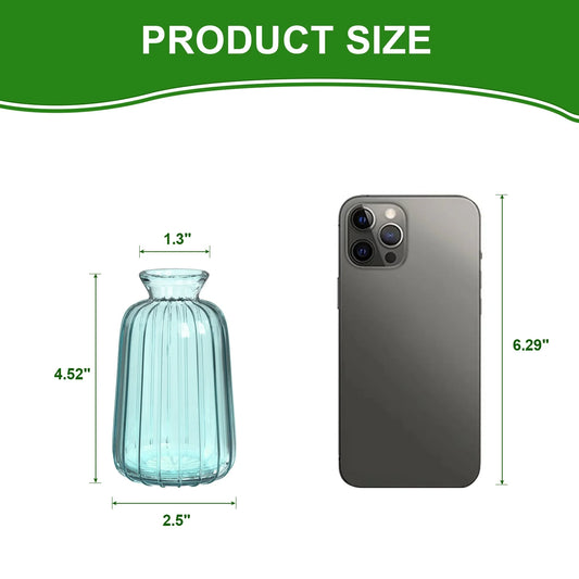 Colorful Glass Bud Vases Set, 3 Pack Small Ribbed Vase, Vintage Vases for Table Decorations, Wedding, Party, Receptions, Home Decor